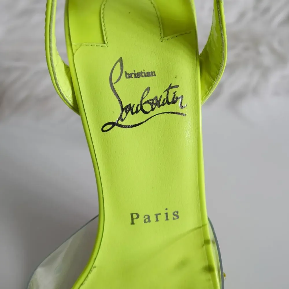 Christian Louboutin Spikaqueen 100 Crystal Neon Yellow Green Clear Pumps Size 37 - Picture 11 of 16